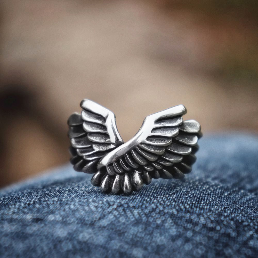 Angel Wing Engraved Steel Ring