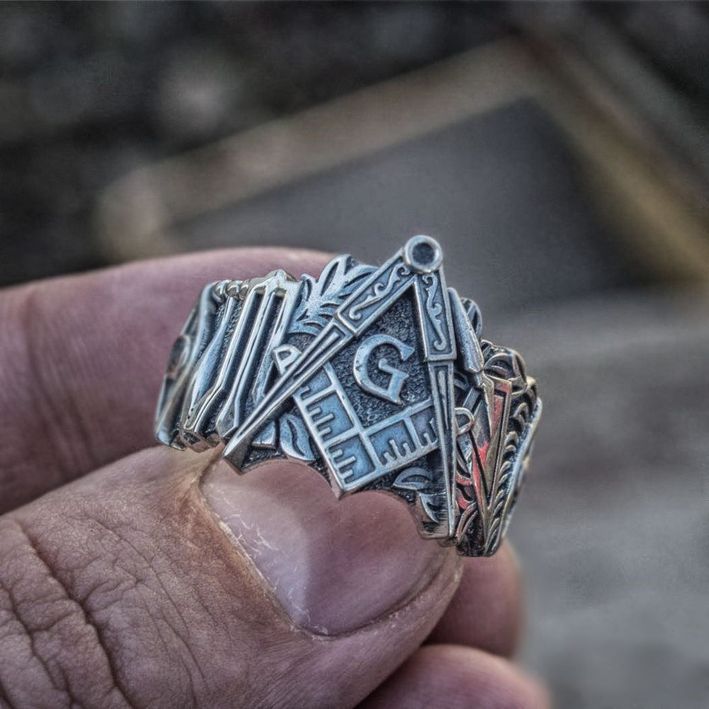Square and Compasses Stainless Steel Ring