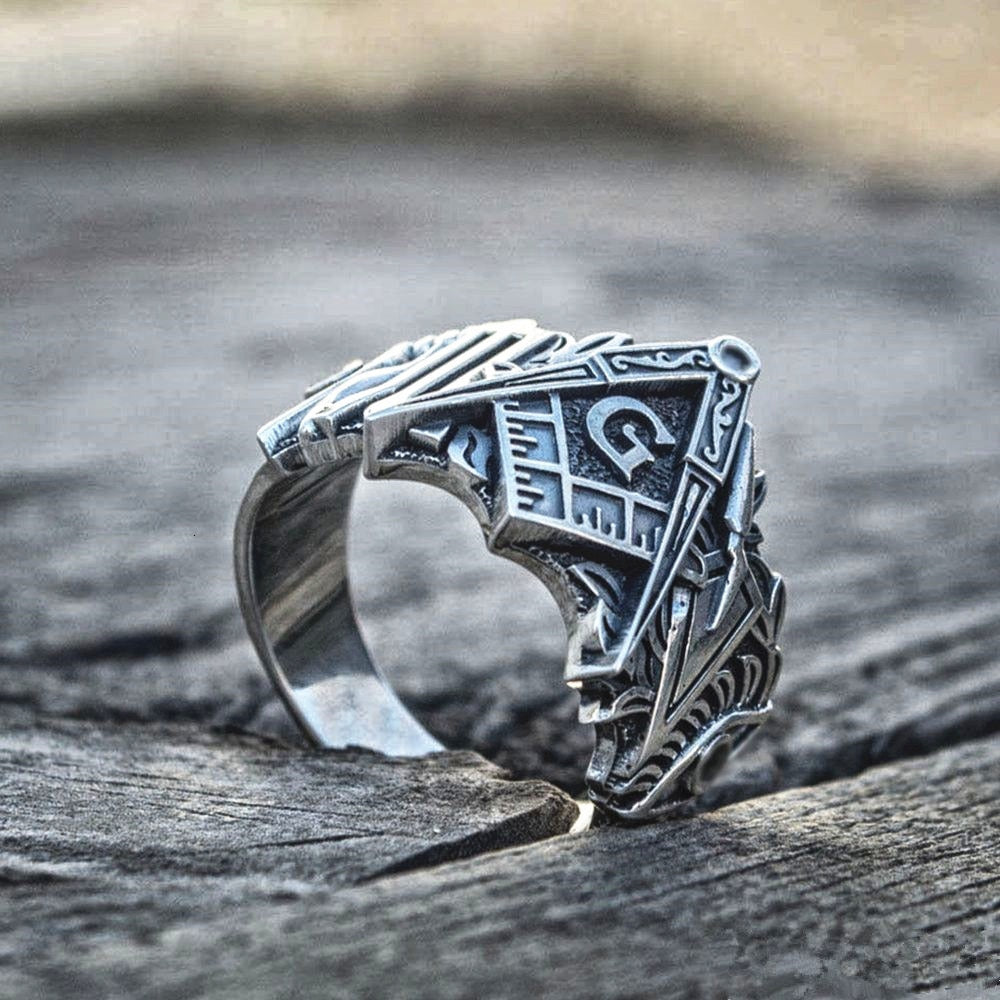 Square and Compasses Stainless Steel Ring